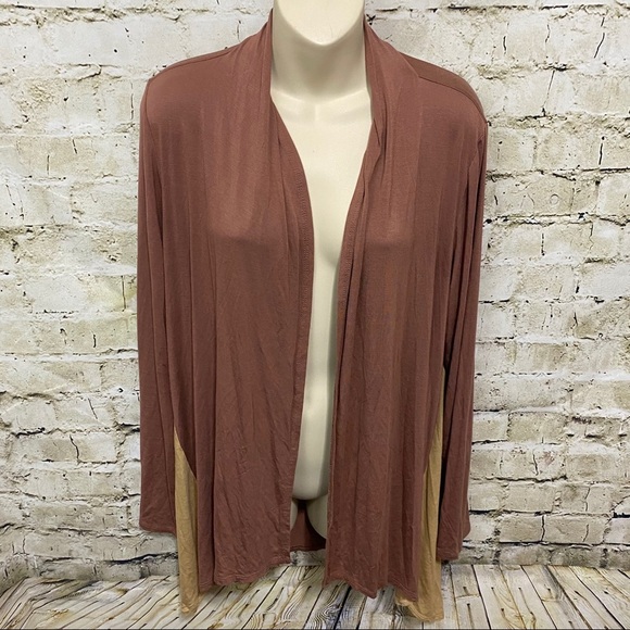 LOGO Layers Brown Goldstein Open Front Cardigan - Picture 1 of 6